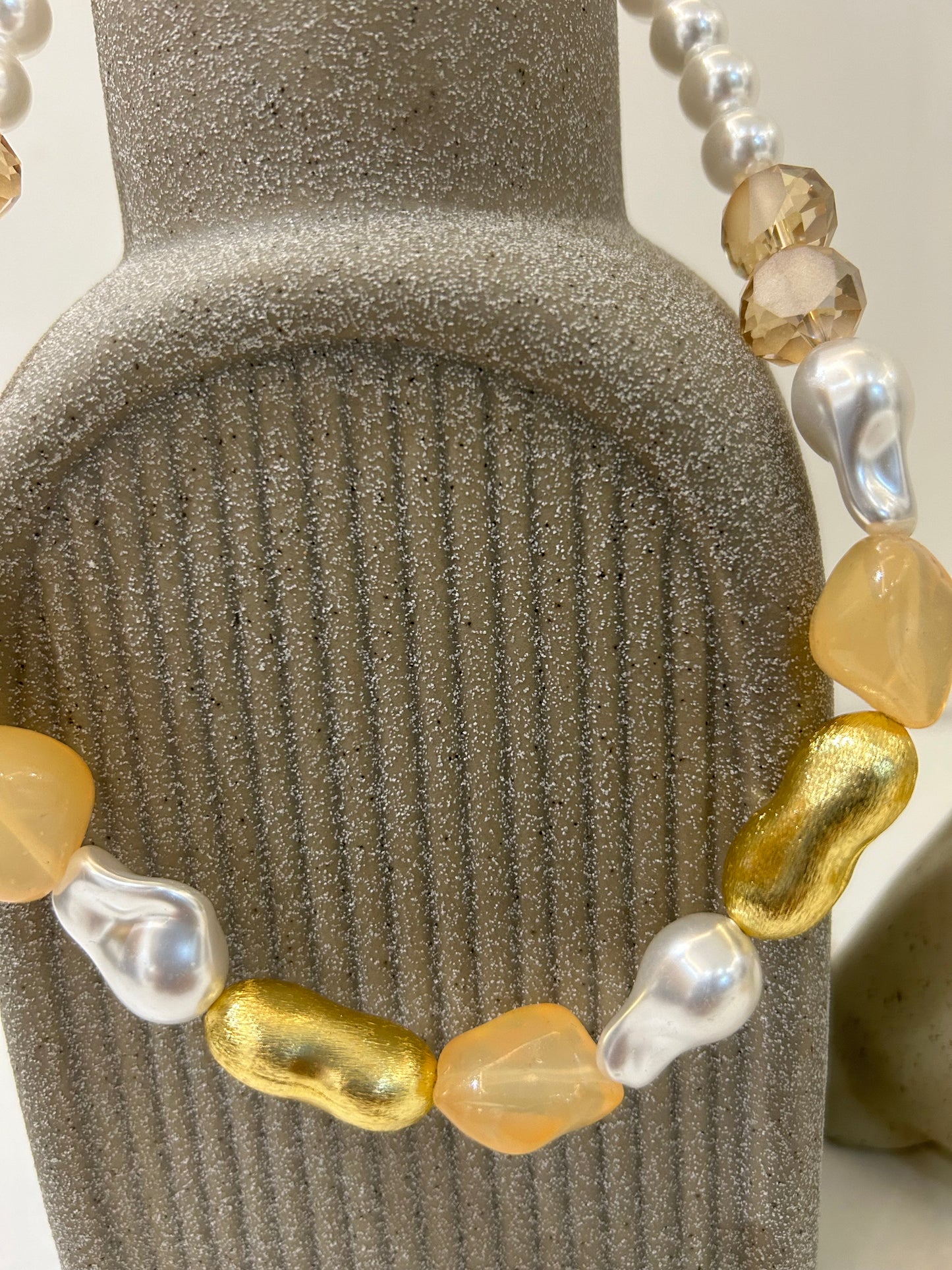 Pea Necklace - Semi Precious Beads, Freshwater Pearls, Anti Tarnish