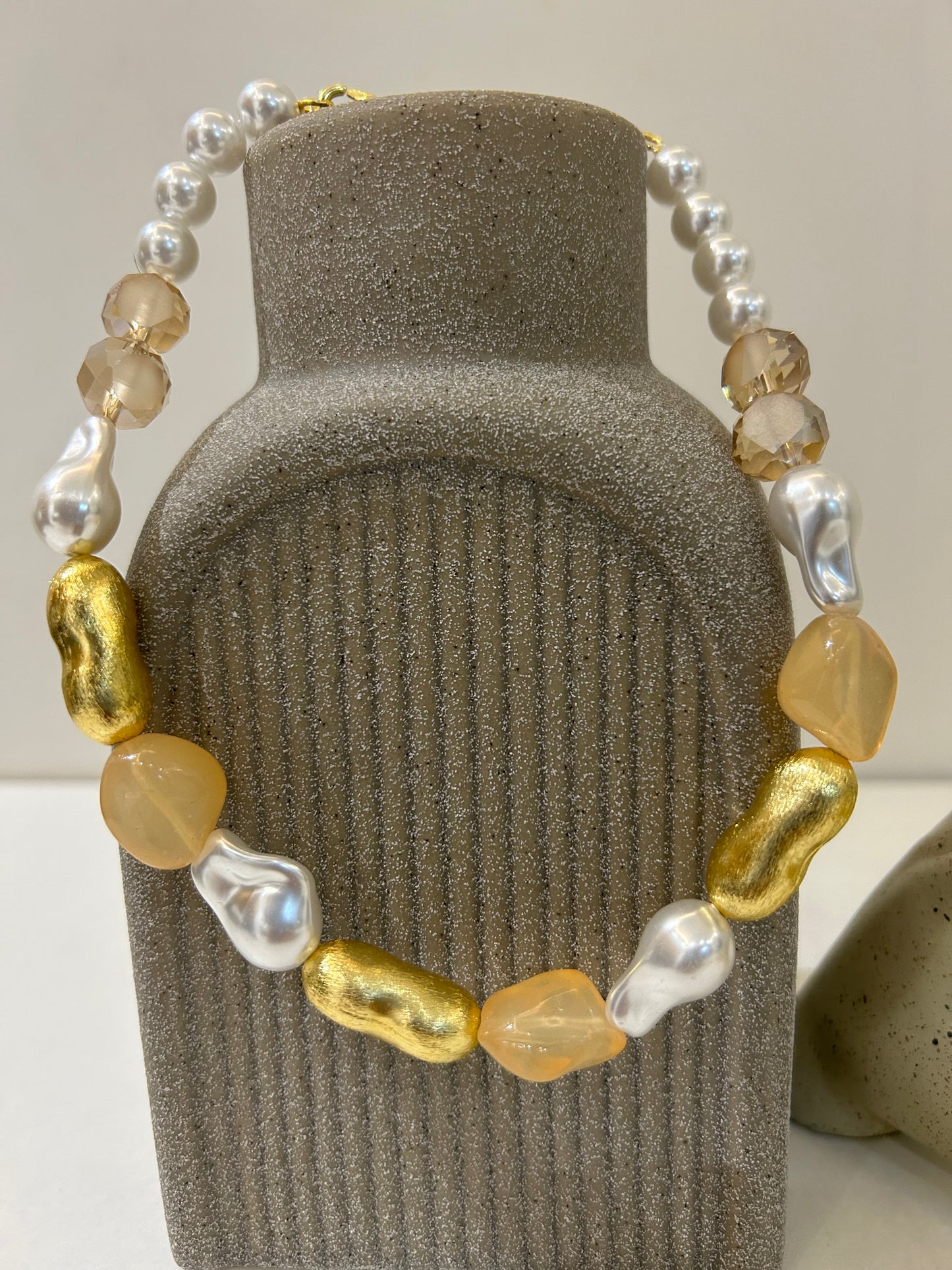 Pea Necklace - Semi Precious Beads, Freshwater Pearls, Anti Tarnish
