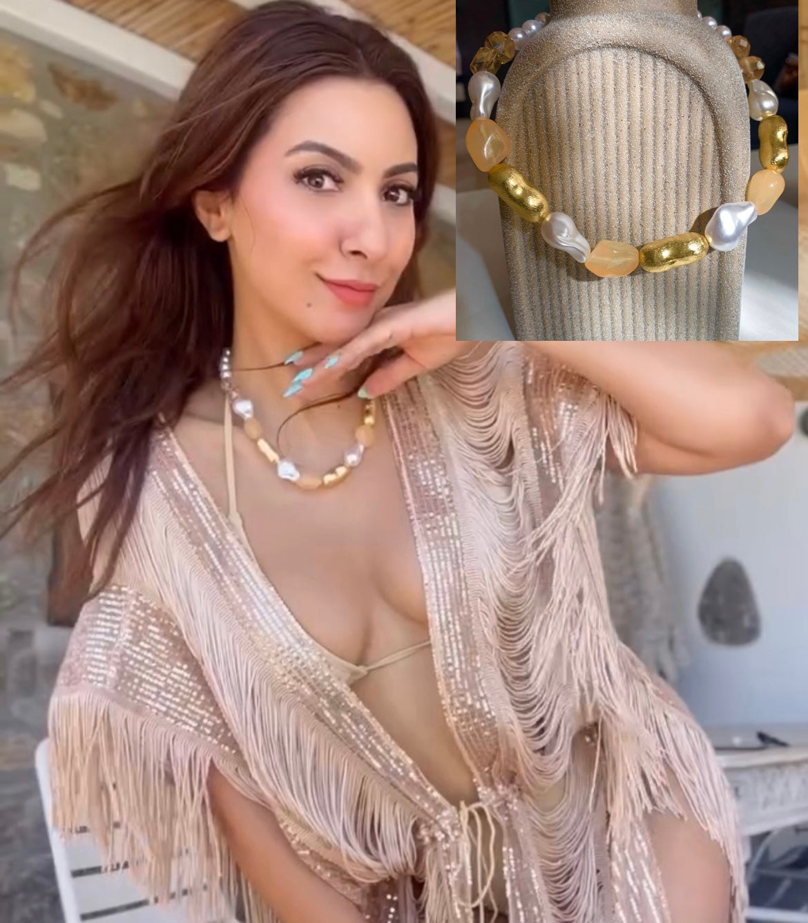 Pea Necklace - Semi Precious Beads, Freshwater Pearls, Anti Tarnish