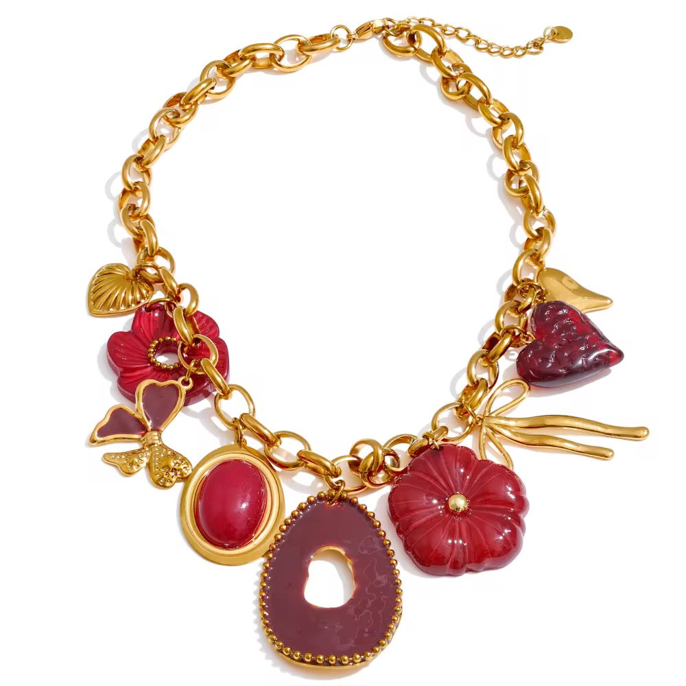 Flora Bow Red Necklace - Waterproof, 18k Gold Plated