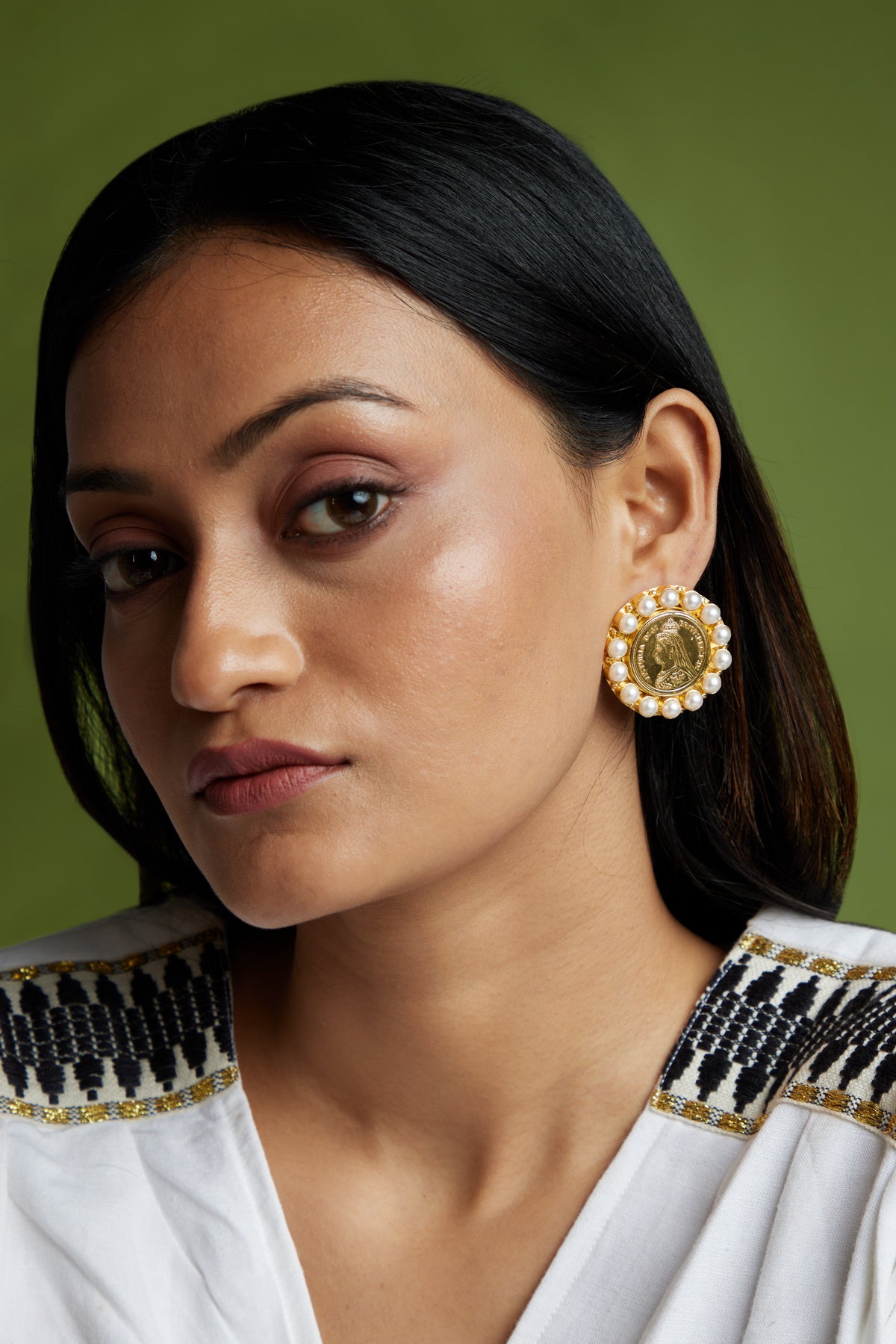 Moon Earrings - 18K Gold Plated Coin Pearl Earrings