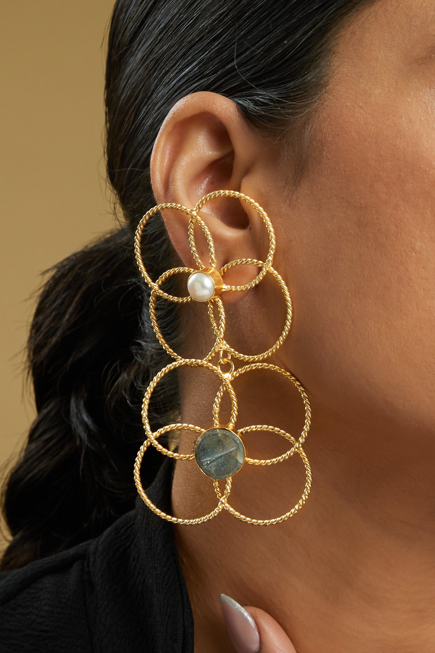 Jade Earrings - 18k Gold Plated, Anti Tarnish