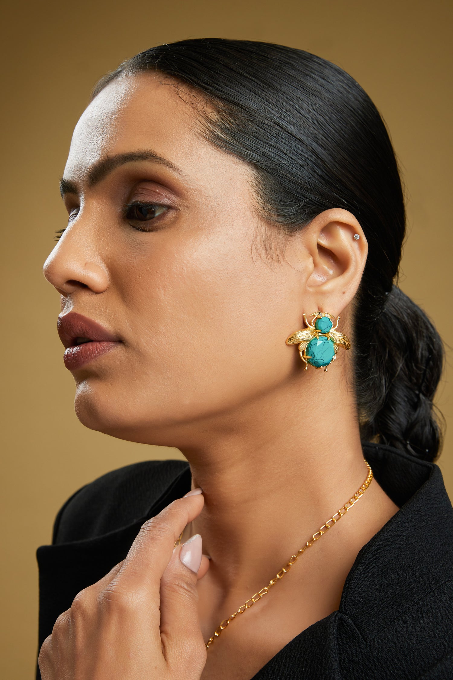 Aqua Bee Earrings - 18k Gold Plated, Anti Tarnish
