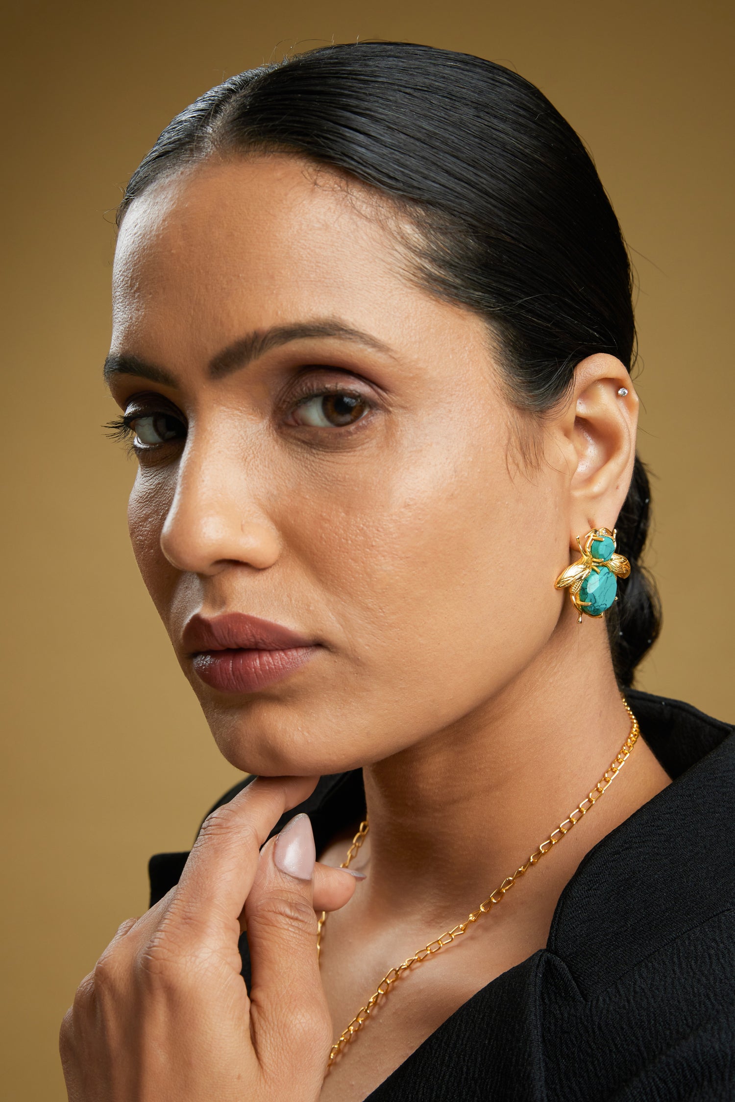 Aqua Bee Earrings - 18k Gold Plated, Anti Tarnish
