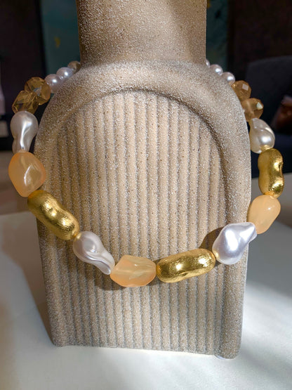 Pea Necklace -  Semi Precious Beads, Freshwater Pearls, Anti Tarnish