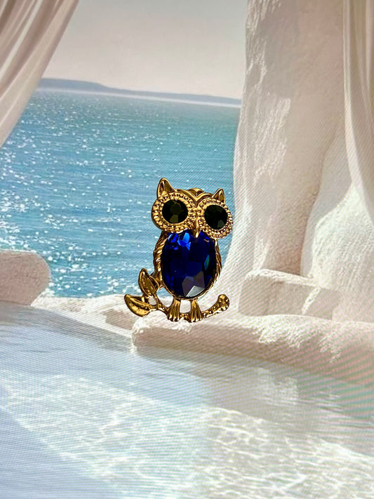 Blue Owl Studded Brooch
