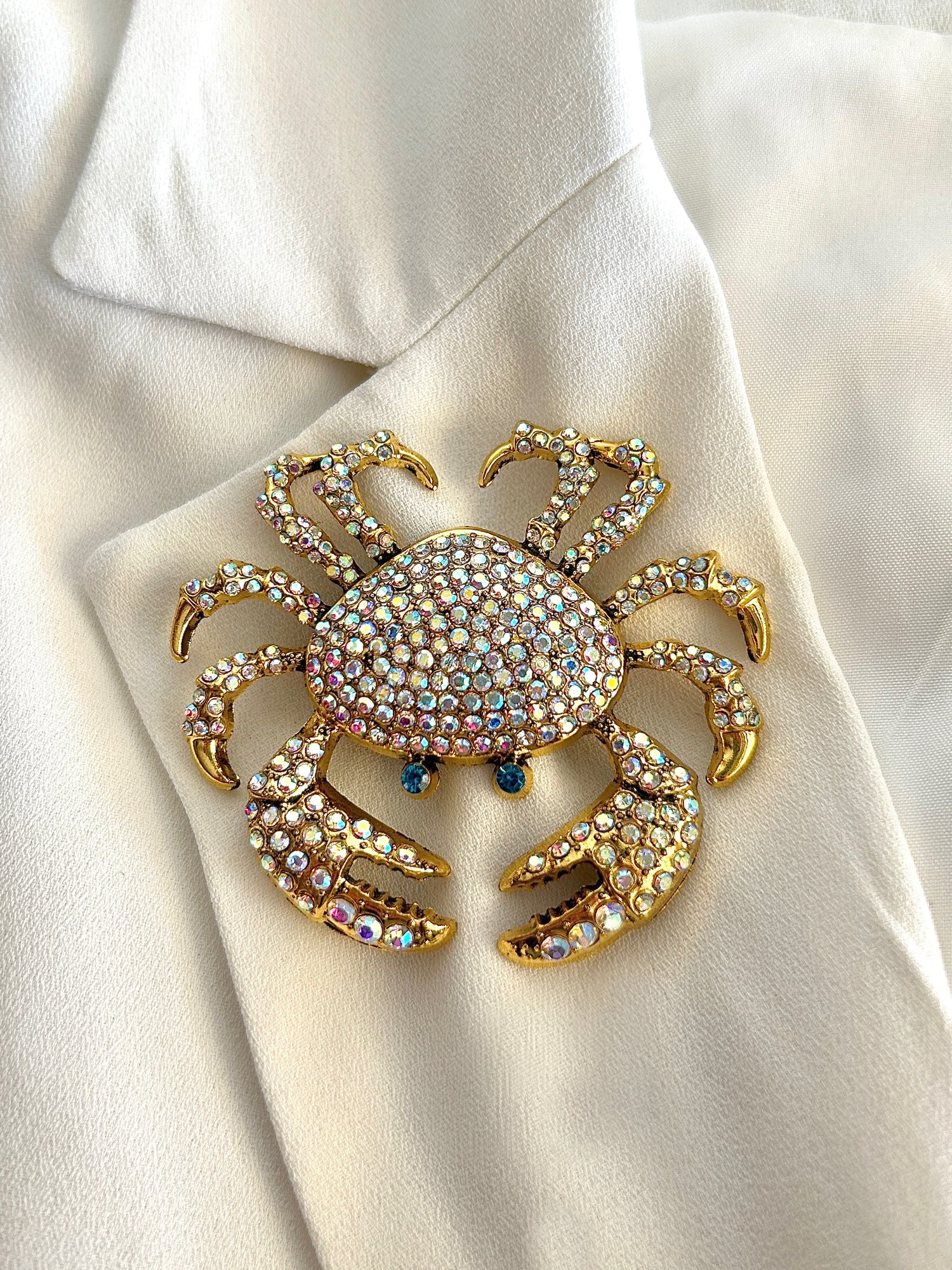 Crab Aqua Diamond Studded Statement Brooch