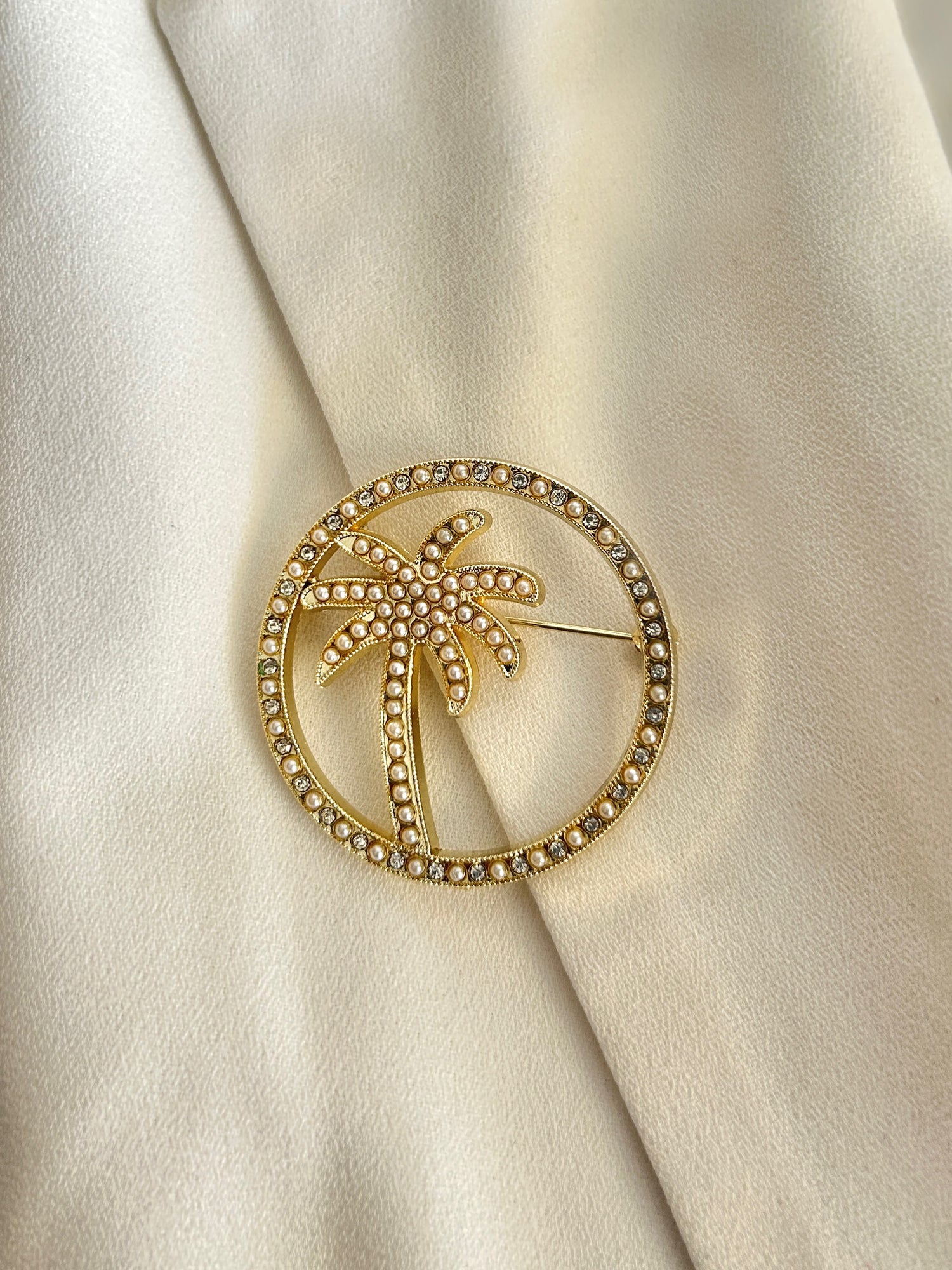 Palm Tree Pearl Studded Brooch