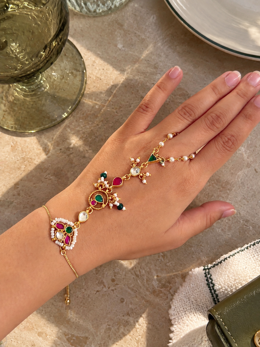 Fursa Colorful Kundan Handchain/Hathphool