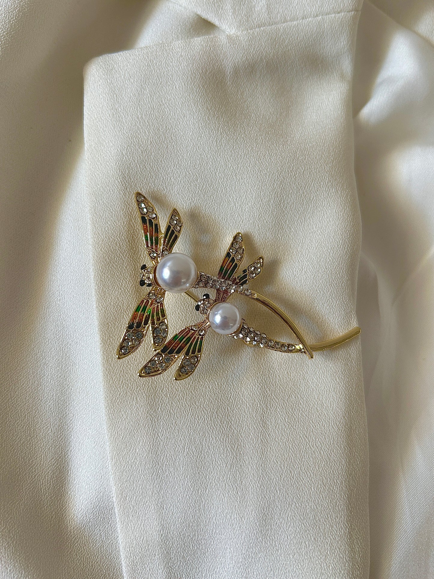 Twin Dragon Fly Pearl Brooch