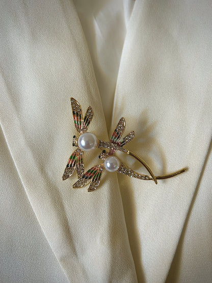 Twin Dragon Fly Pearl Brooch