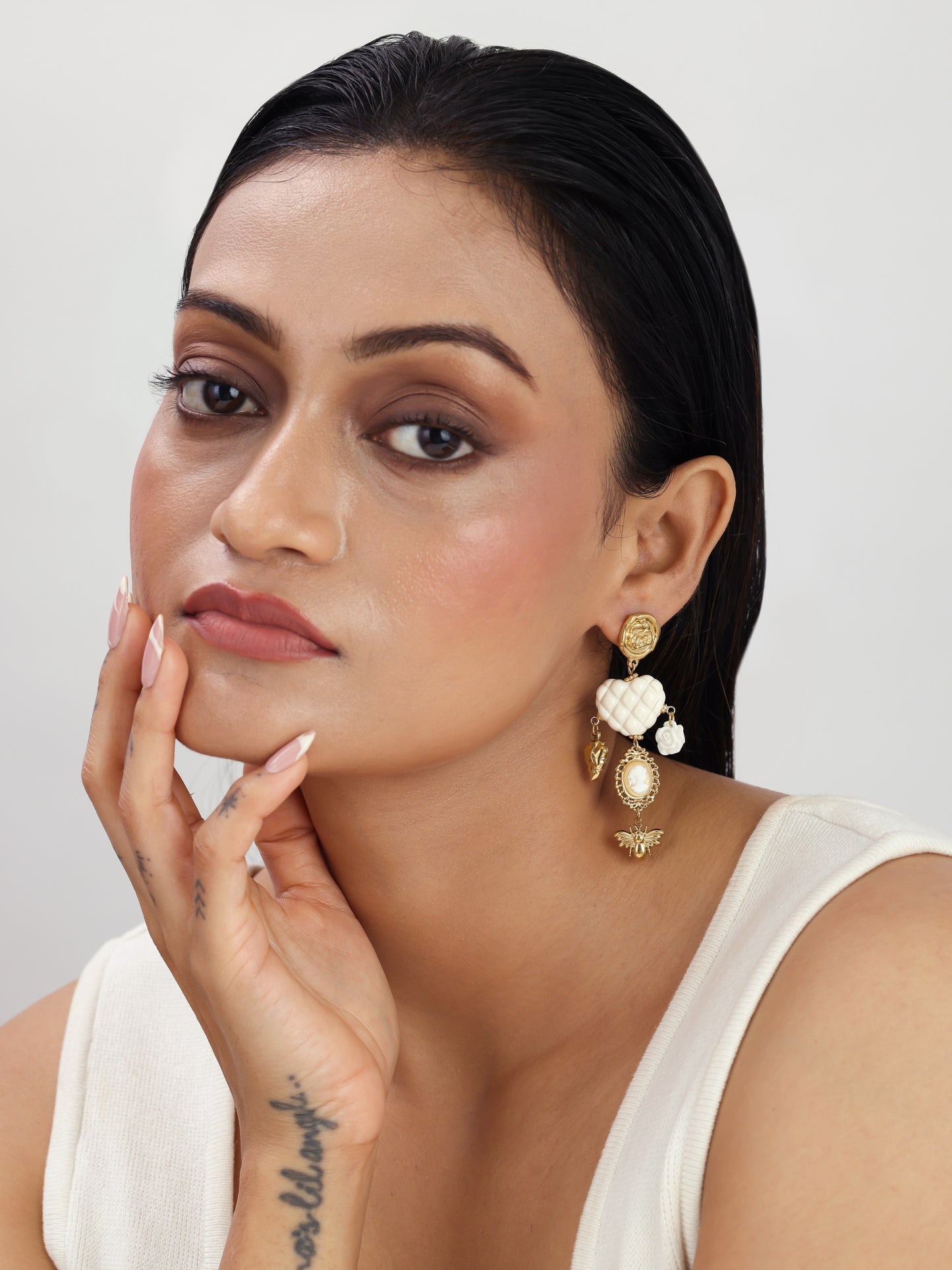 Golden Rose Cameo Earrings - Waterproof, 18k Gold Plated