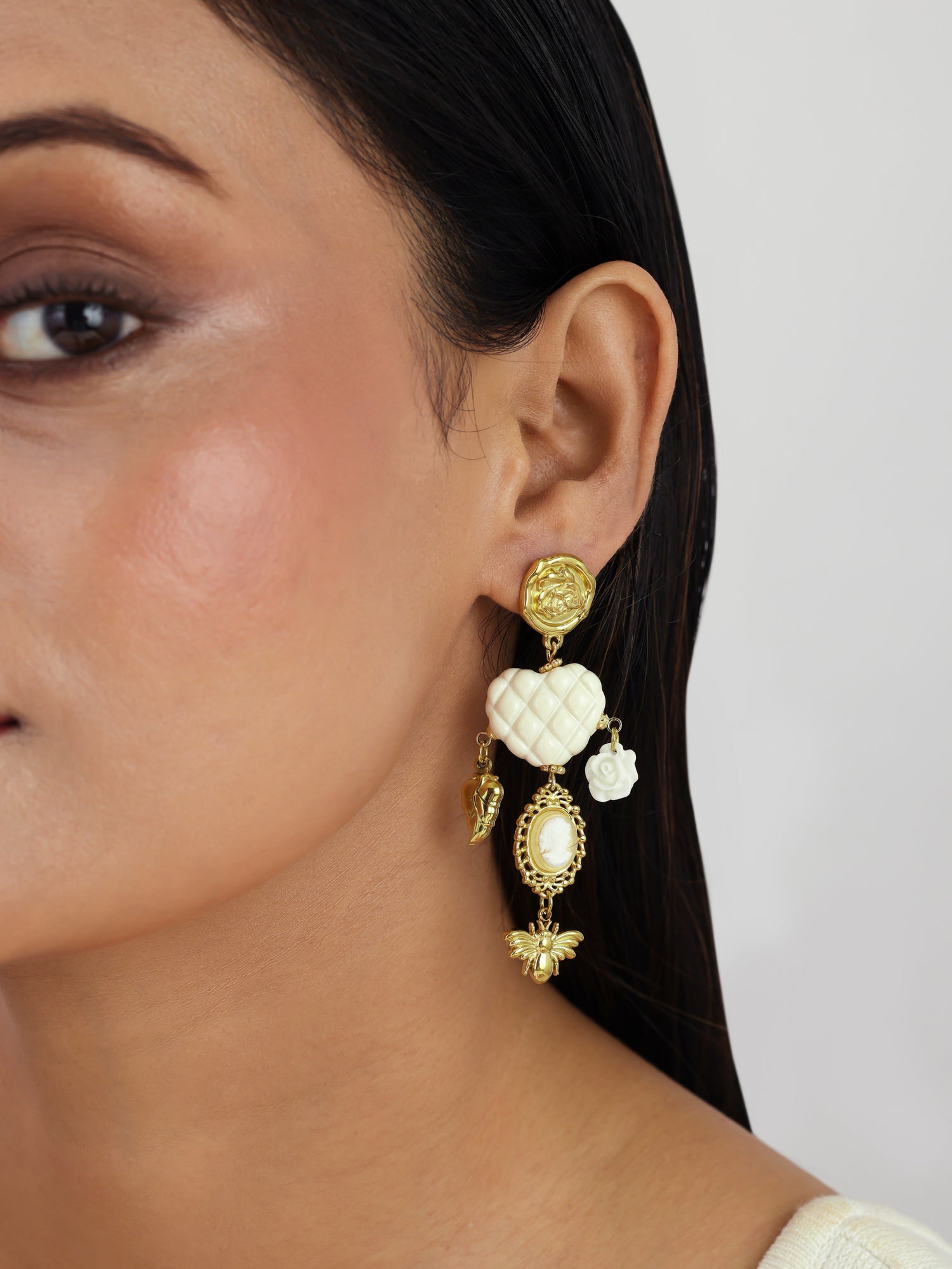 Golden Rose Cameo Earrings - Waterproof, 18k Gold Plated