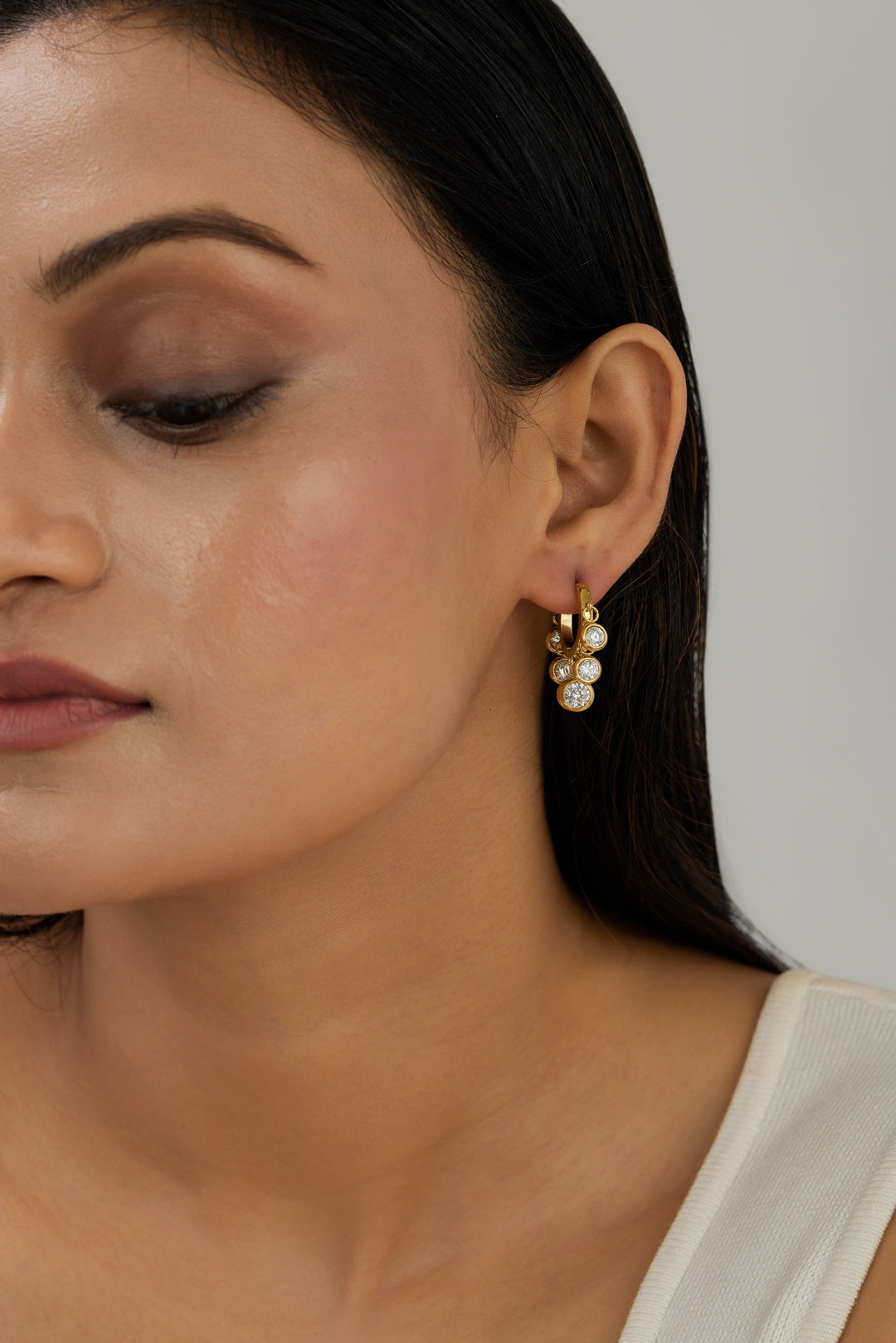 Cluster Earrings with Dangling Stones- Waterproof, 18k Gold Plated