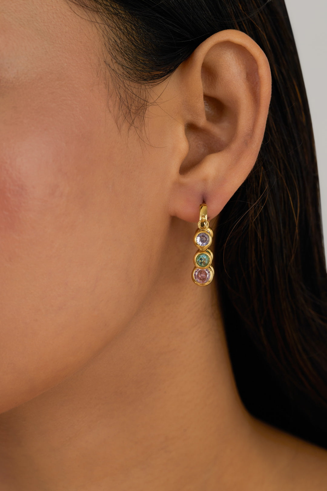 Cluster Earrings with Dangling Stones- Waterproof, 18k Gold Plated