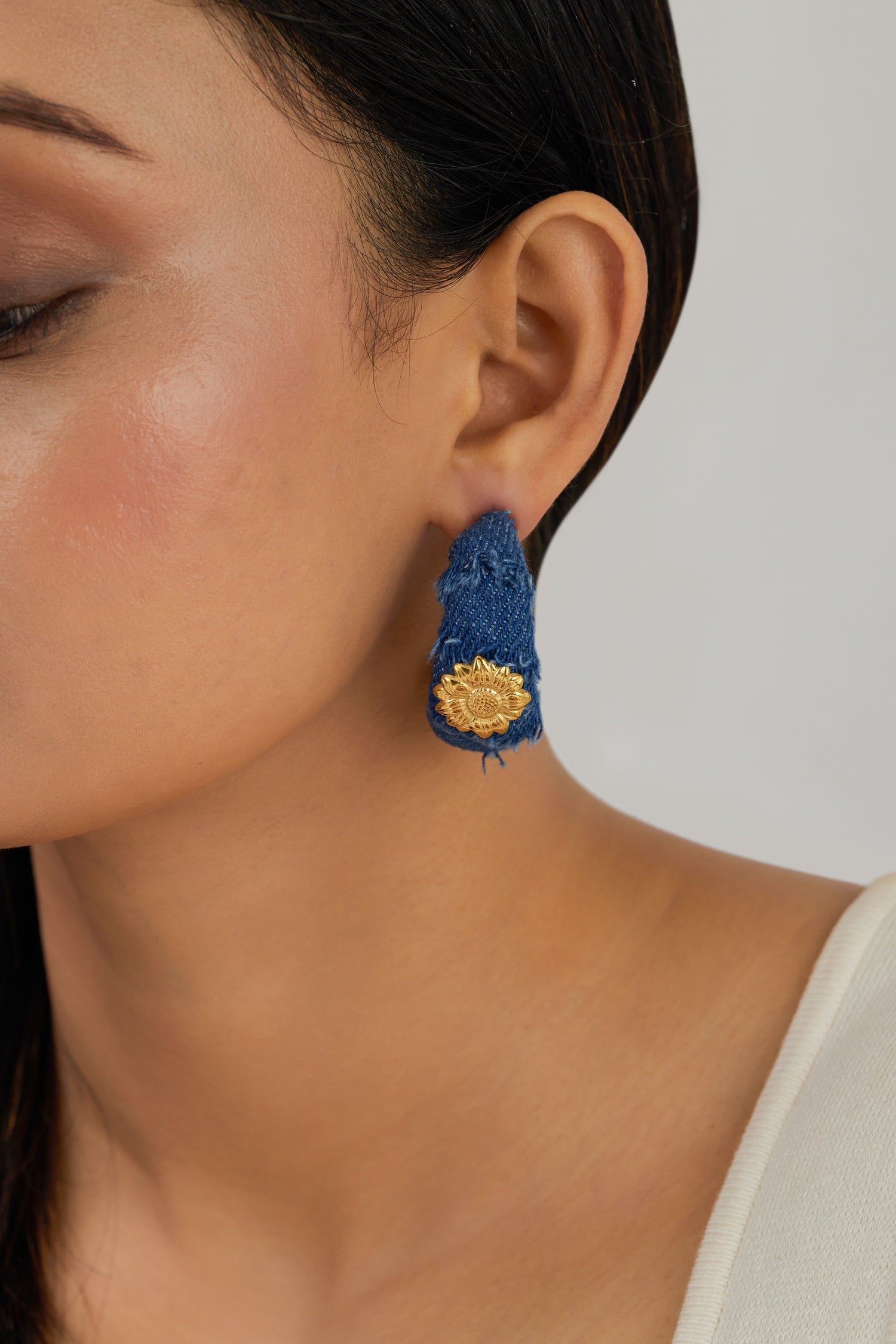 Mysa Denim Flower Earrings - Waterproof, 18k Gold Plated