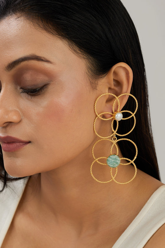 Jade Earrings - 18k Gold Plated, Anti Tarnish
