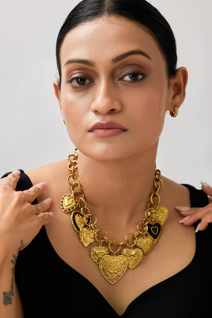 Tia Vintage Multi Heart Necklace - Waterproof, 18k Gold Plated