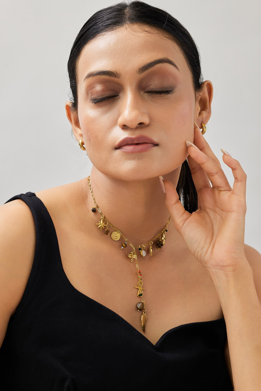 Zoya Multi Charm Necklace - Waterproof, 18k Gold Plated