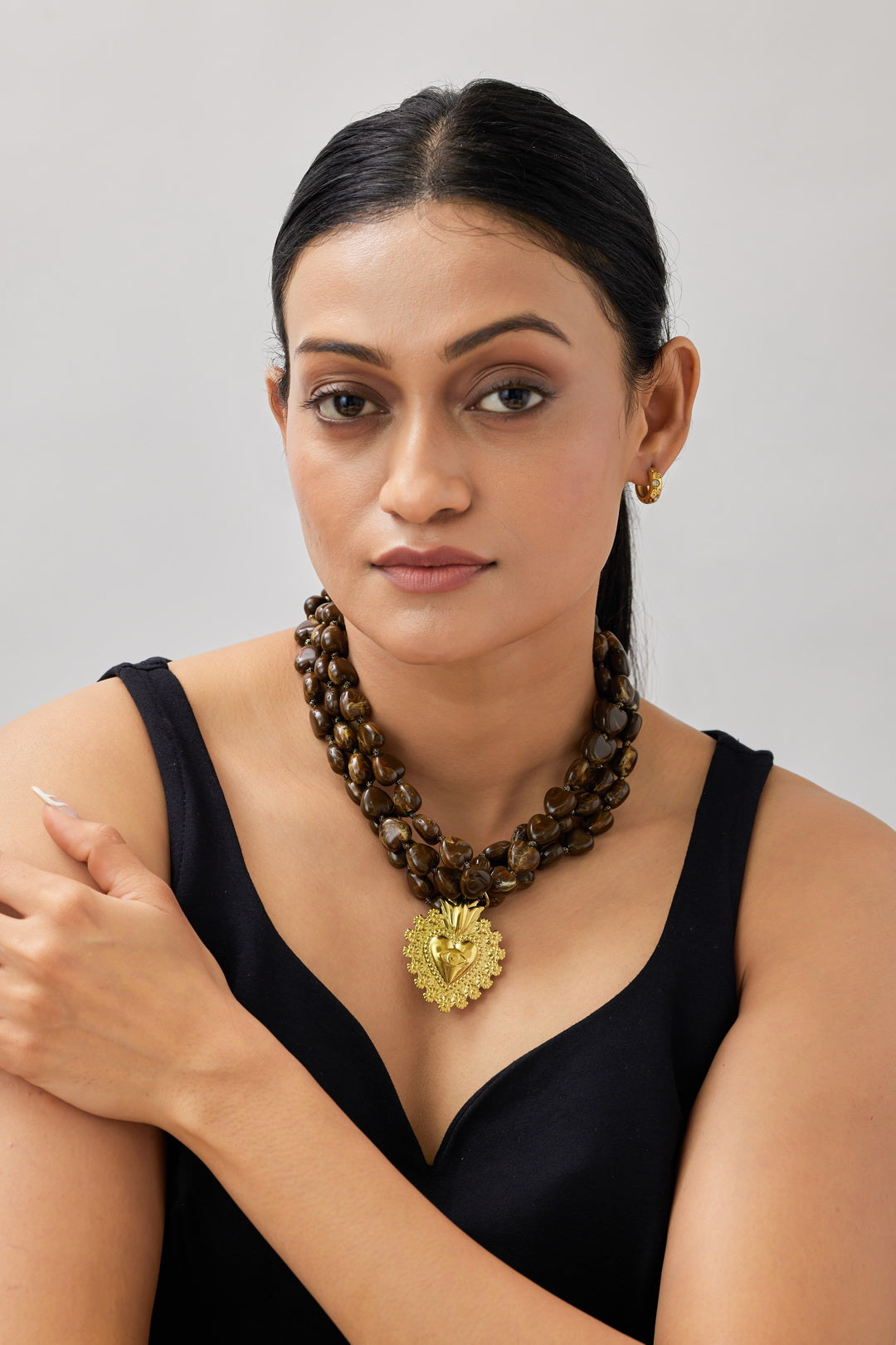 Retro Heart Bead Necklace - Waterproof, 18k Gold Plated