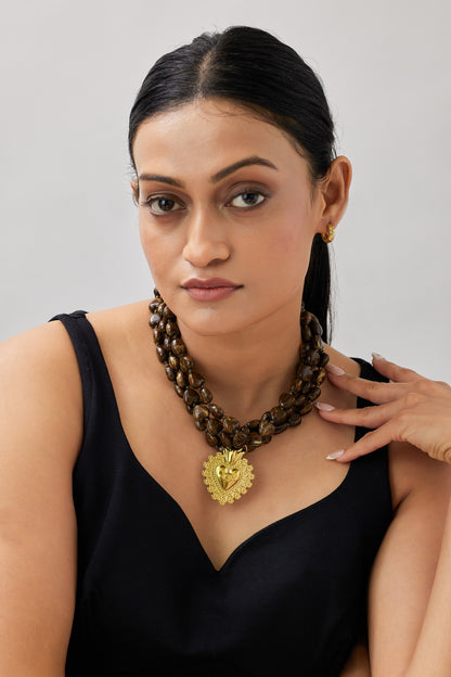 Retro Heart Bead Necklace - Waterproof, 18k Gold Plated