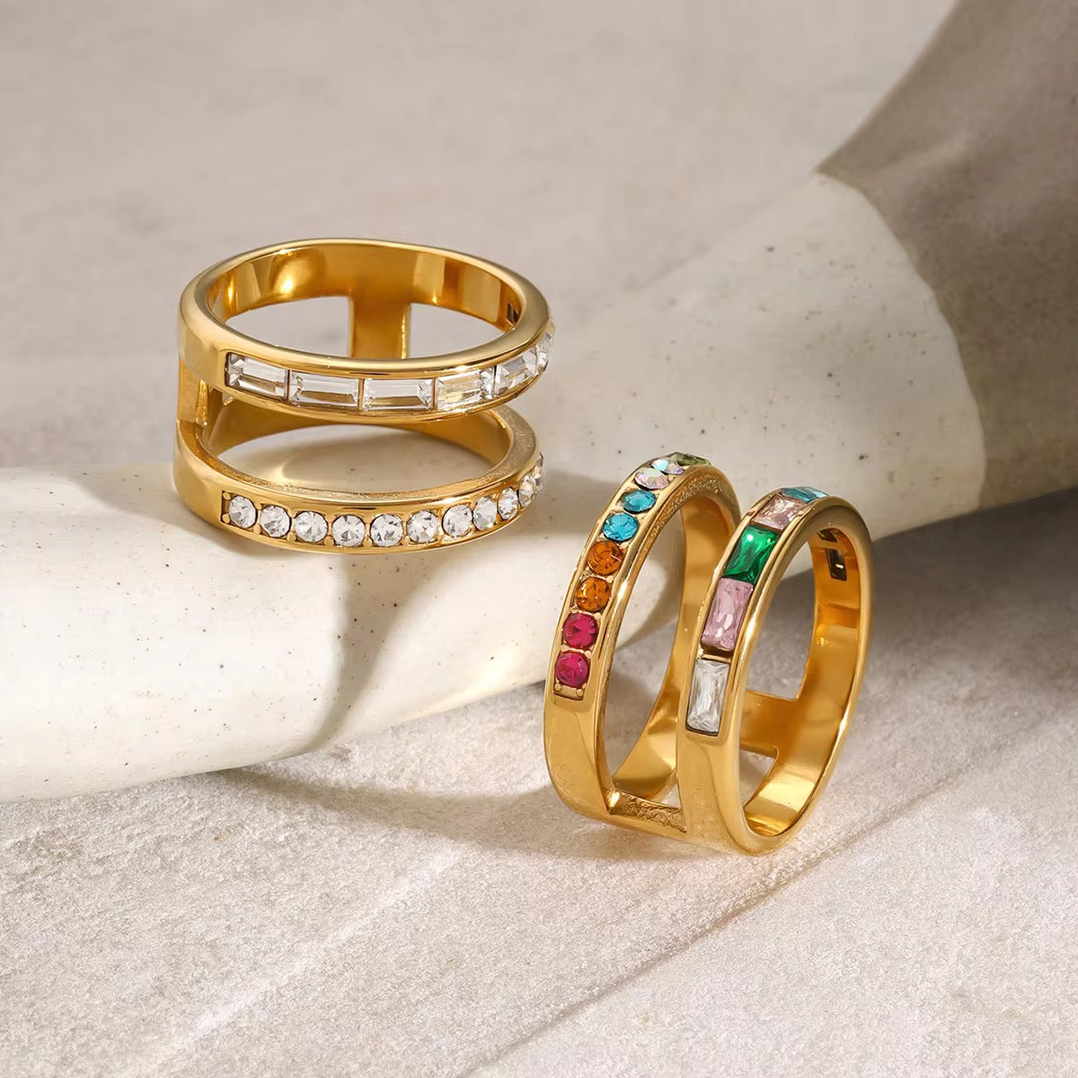 Dual Ring - Waterproof, 18k Gold Plated