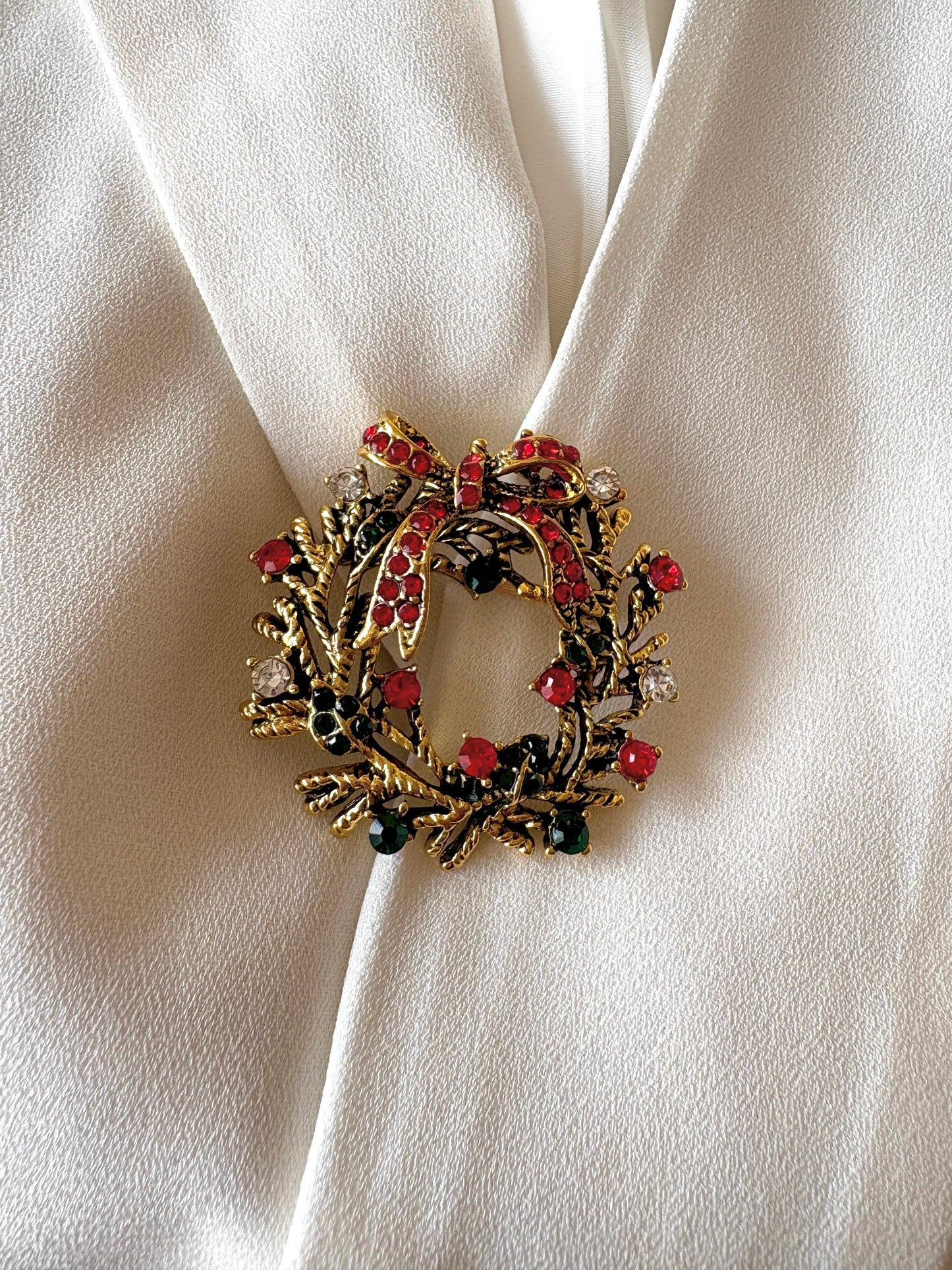 Christmas Bow Leaf Brooch