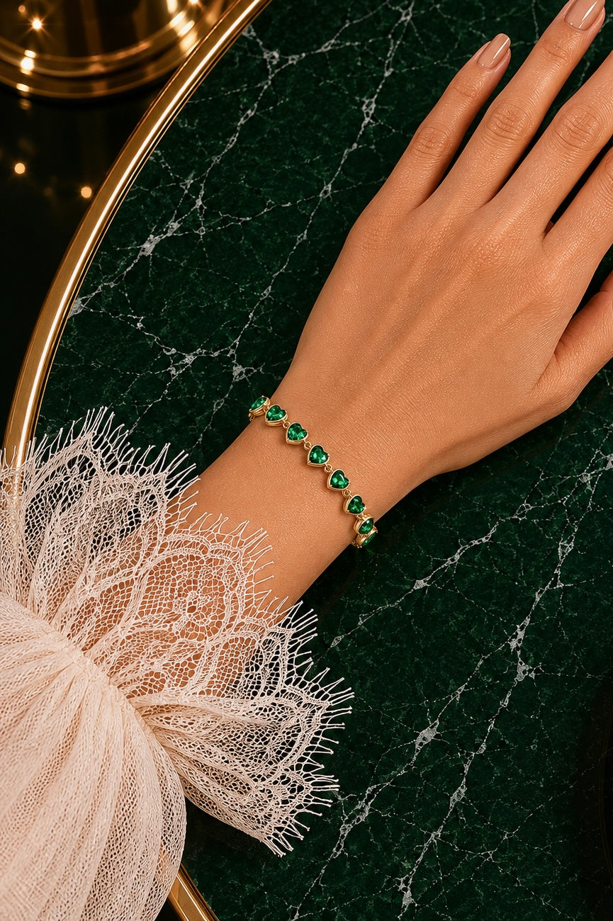 Elena Emerald Green Heart Tennis Bracelet