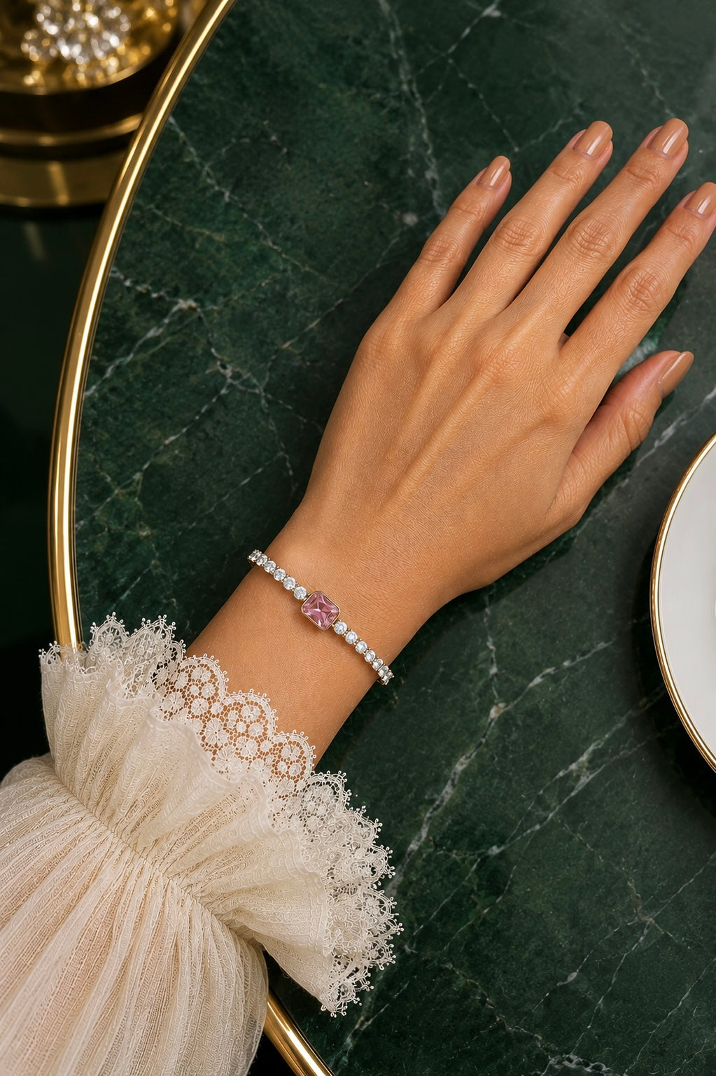 Bianca Pink Cushion-Cut Centre Stone Tennis Bracelet