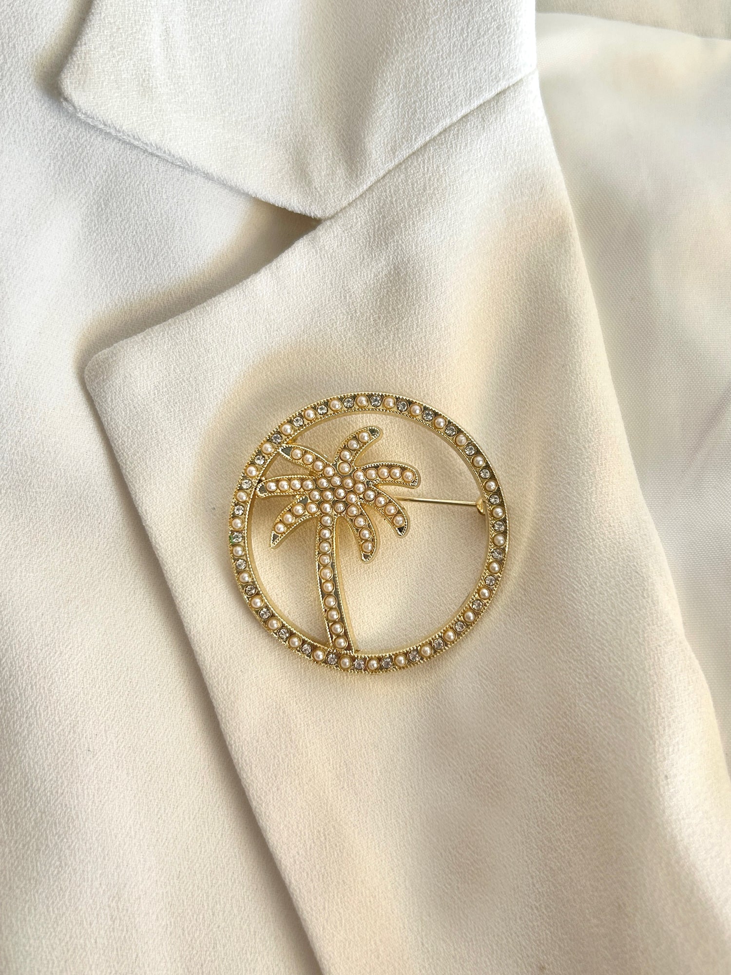 Palm Tree Pearl Studded Brooch