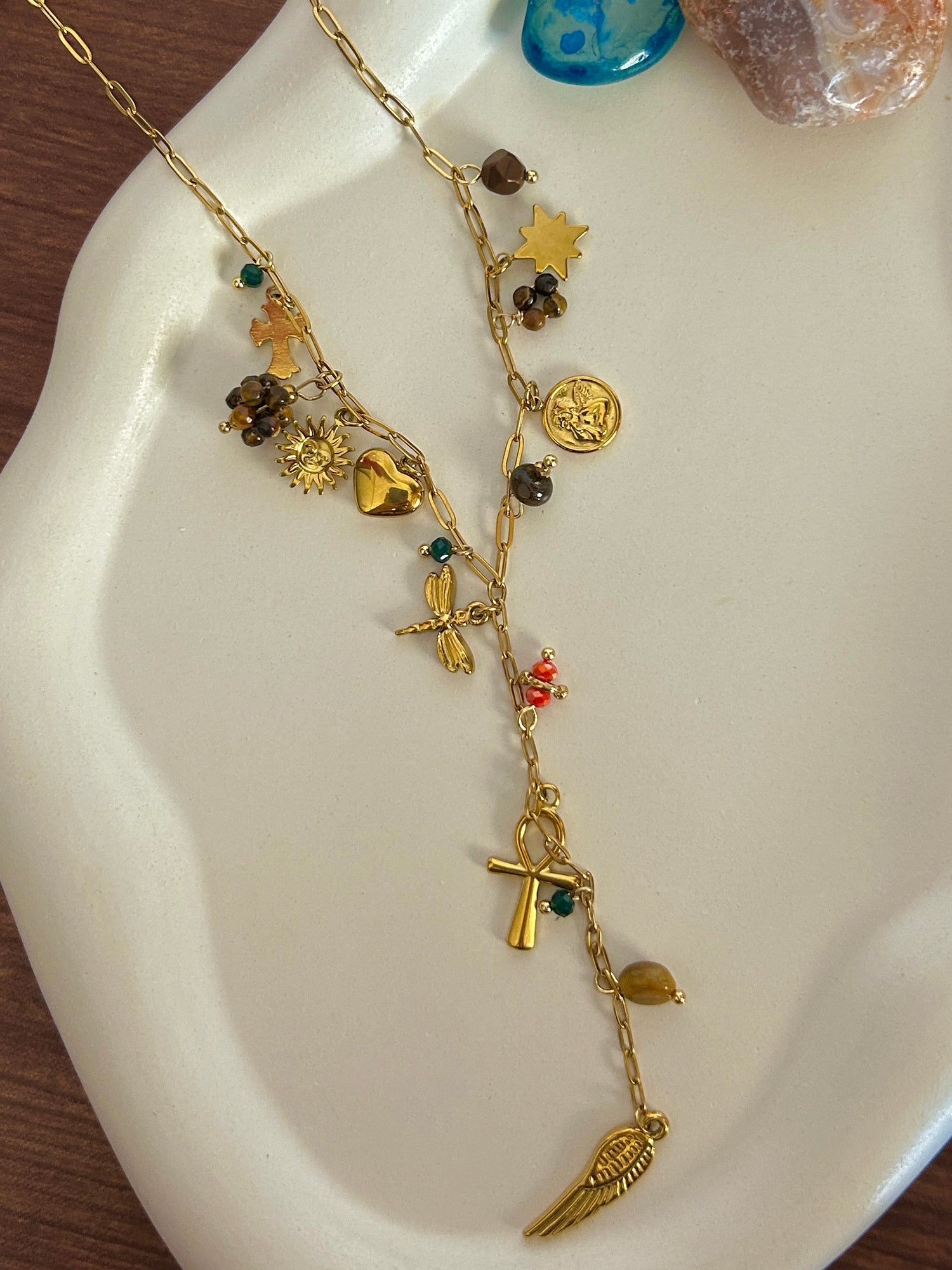 Zoya Multi Charm Necklace - Waterproof, 18k Gold Plated