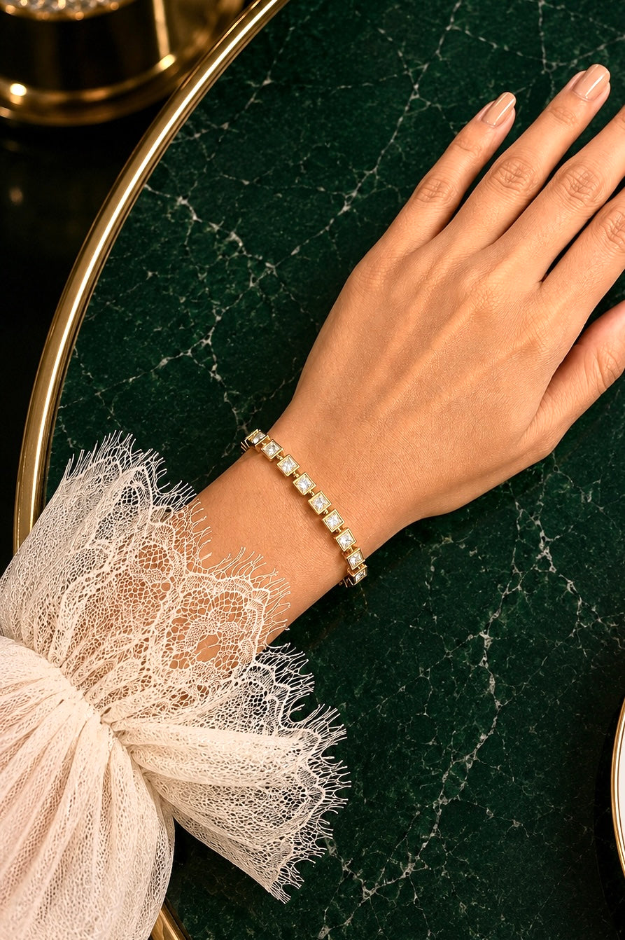Lucia Princess Cut Square Bezel Studded Bracelet