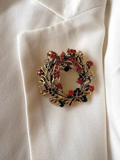 Christmas Bow Leaf Brooch
