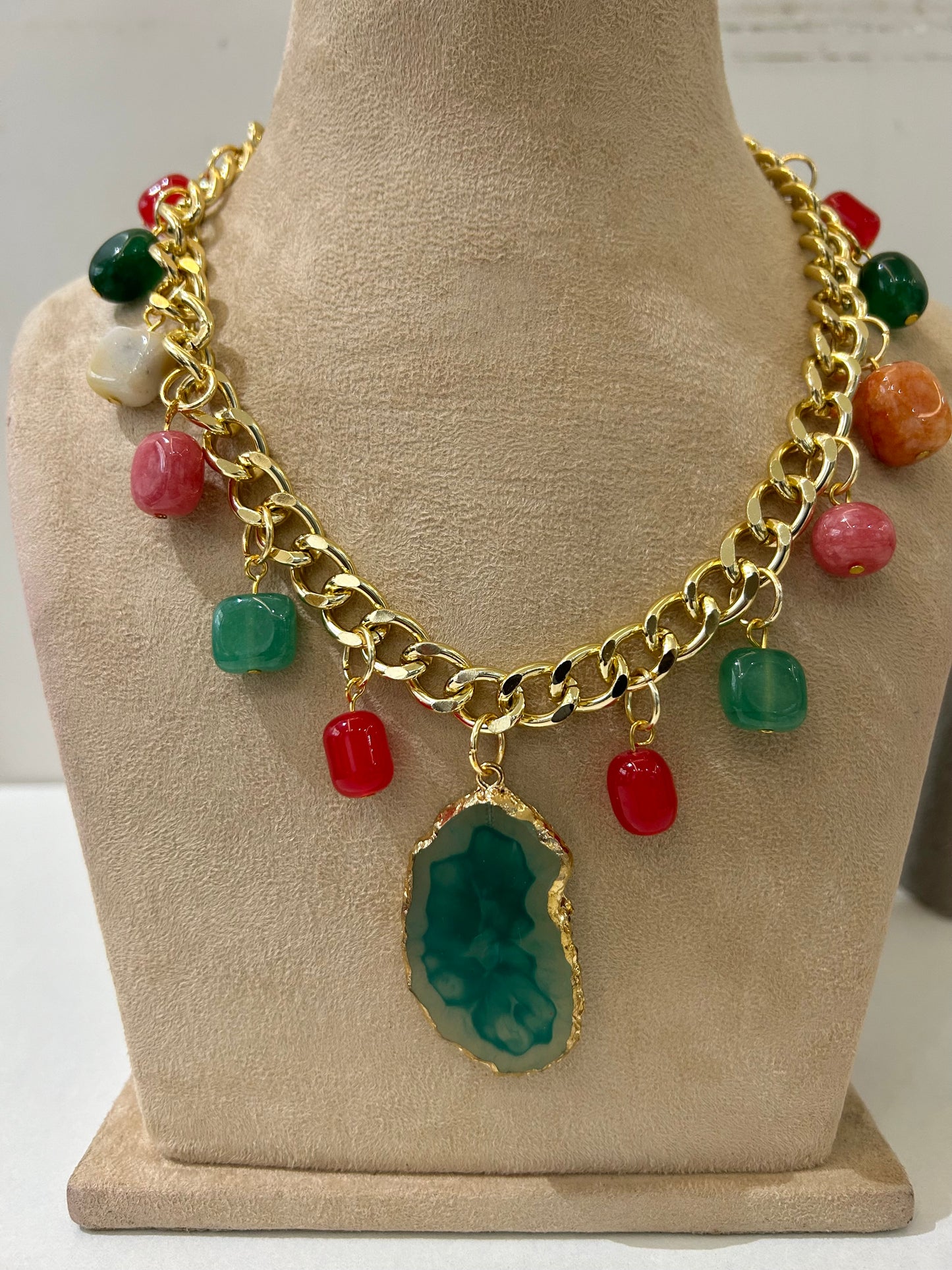 Celia Necklace - Semi Precious Beads, Anti Tarnish