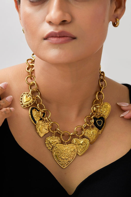 Tia Vintage Multi Heart Necklace - Waterproof, 18k Gold Plated