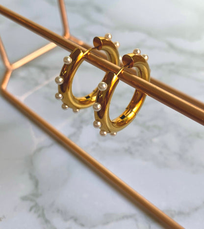 Pearly Hoops - Waterproof, 18k Gold Plated