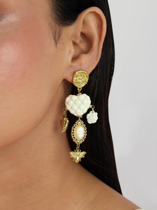 Golden Rose Cameo Earrings - Waterproof, 18k Gold Plated