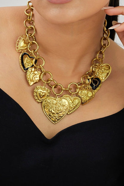 Tia Vintage Multi Heart Necklace - Waterproof, 18k Gold Plated