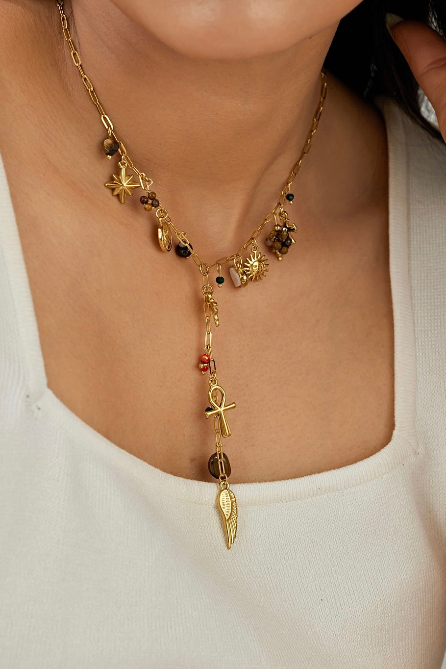 Zoya Multi Charm Necklace - Waterproof, 18k Gold Plated