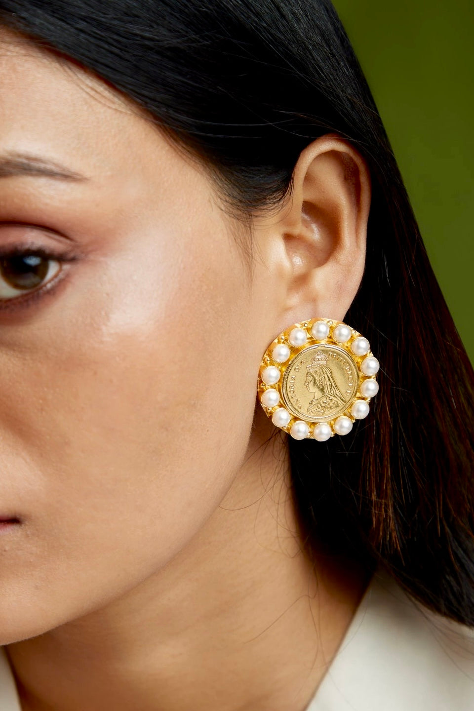 Moon Earrings - 18K Gold Plated Coin Pearl Earrings