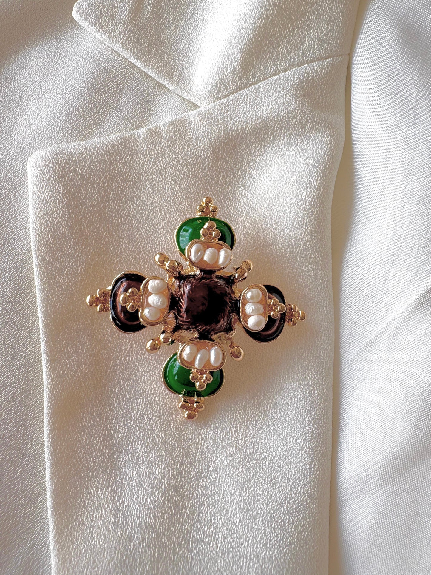 Vintage Clover Studded Brooch