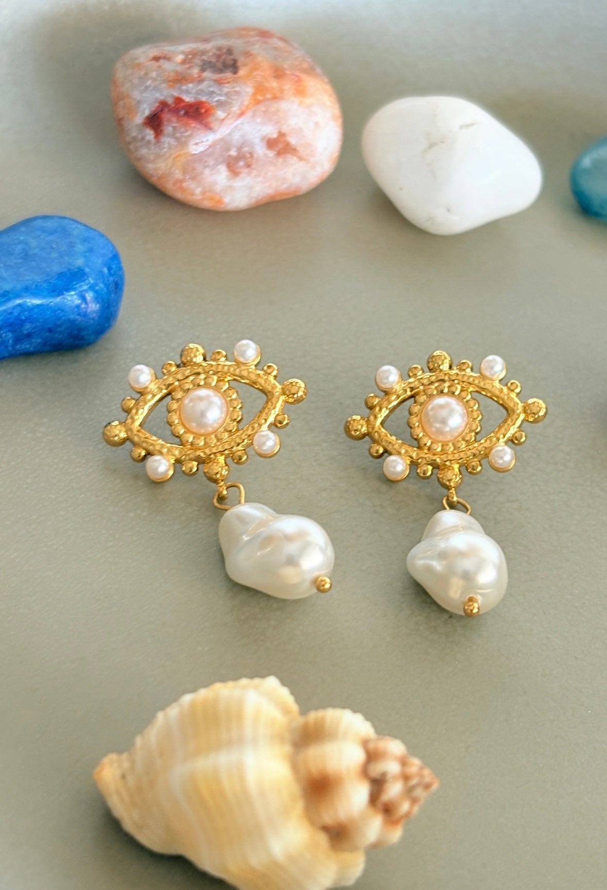 Eye Pearl Earrings - Waterproof, 18k Gold Plated