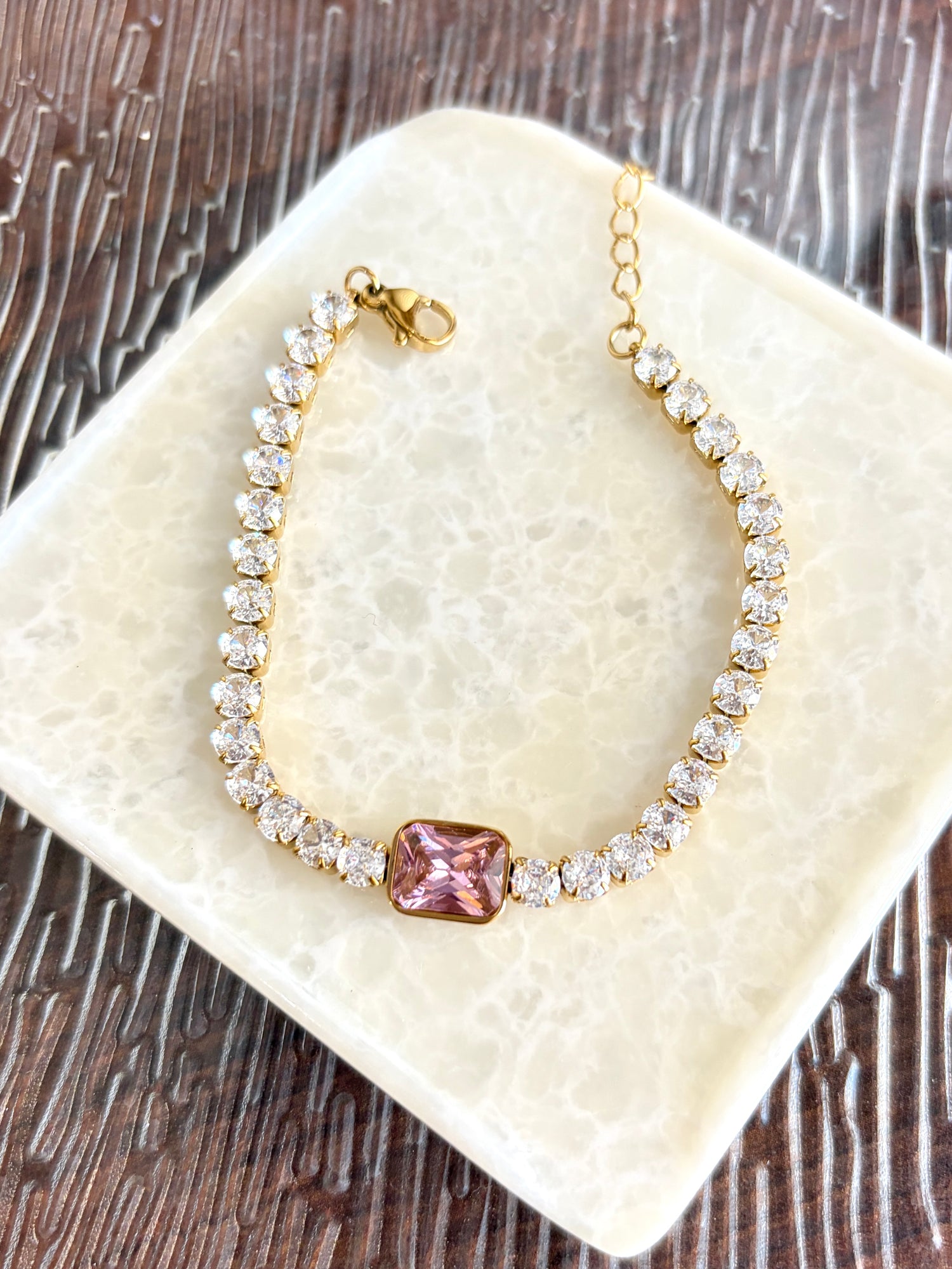 Bianca Pink Cushion-Cut Centre Stone Tennis Bracelet