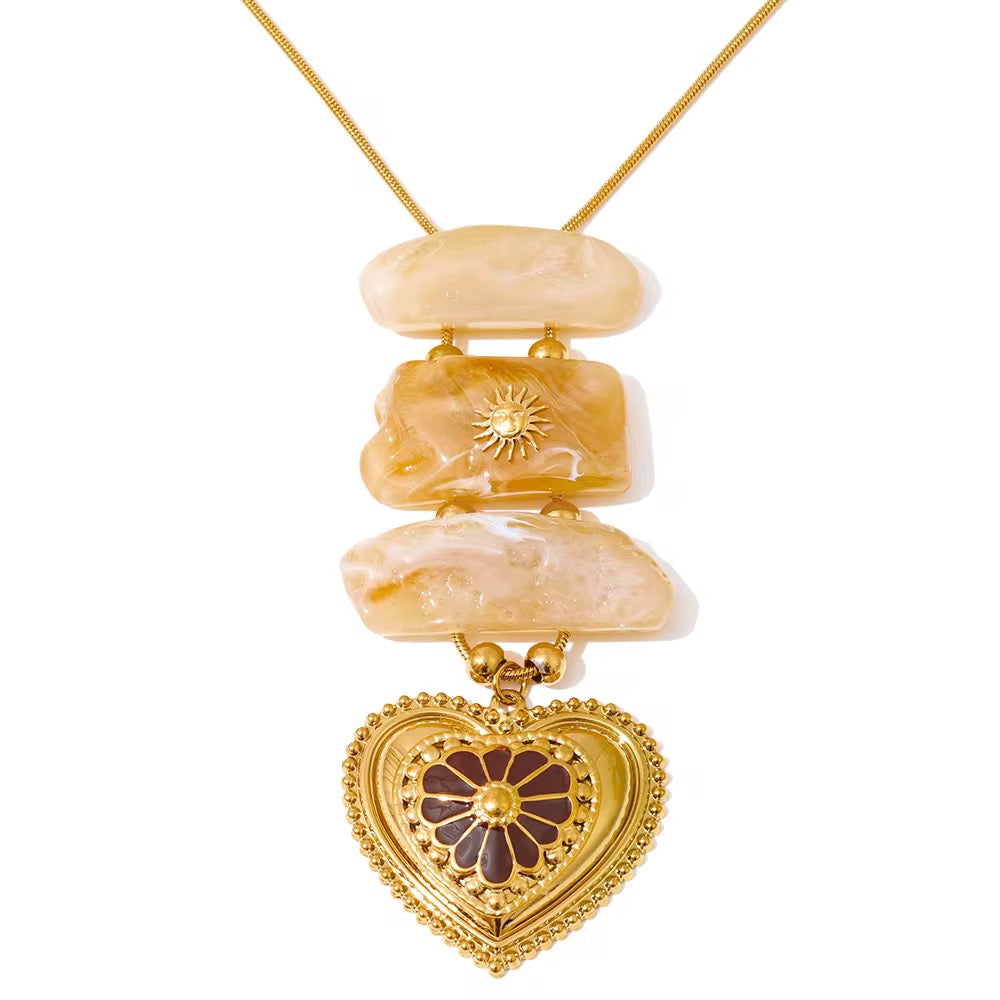 Heart Finite Gemstone Long Necklace - Waterproof, 18k Gold Plated
