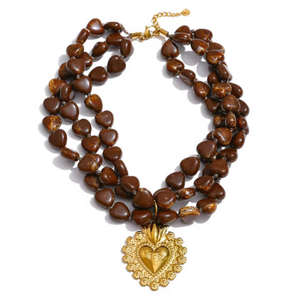 Retro Heart Bead Necklace - Waterproof, 18k Gold Plated