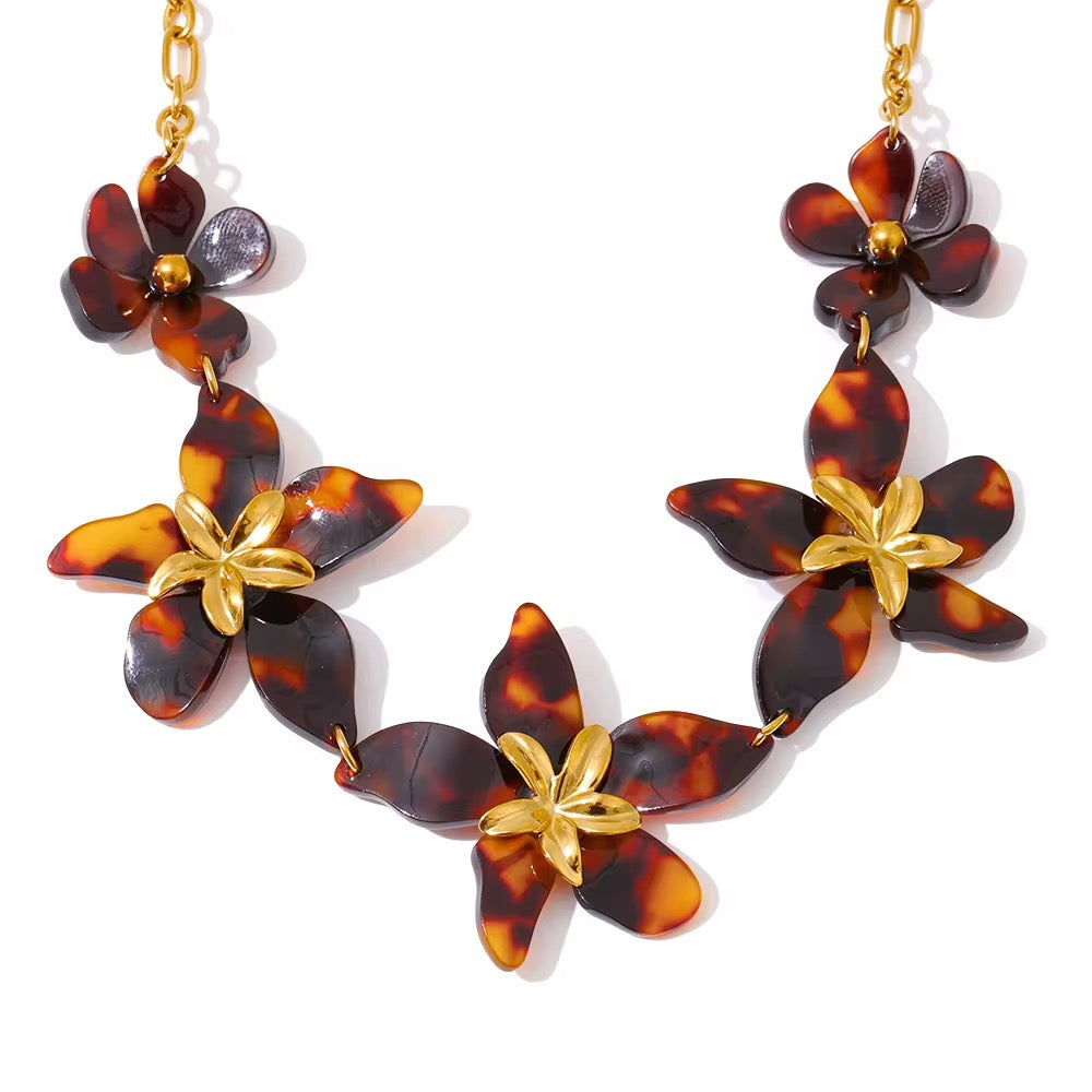 Acetate Petal Necklace - Waterproof, 18k Gold Plated