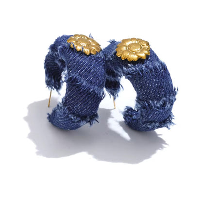 Mysa Denim Flower Earrings - Waterproof, 18k Gold Plated