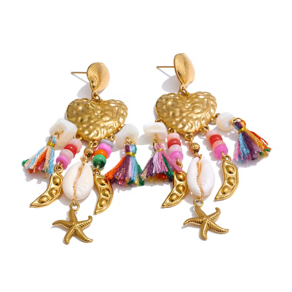 Boho Seashell Dangle Earrings - Waterproof, 18k Gold Plated