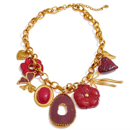 Flora Bow Red Necklace - Waterproof, 18k Gold Plated