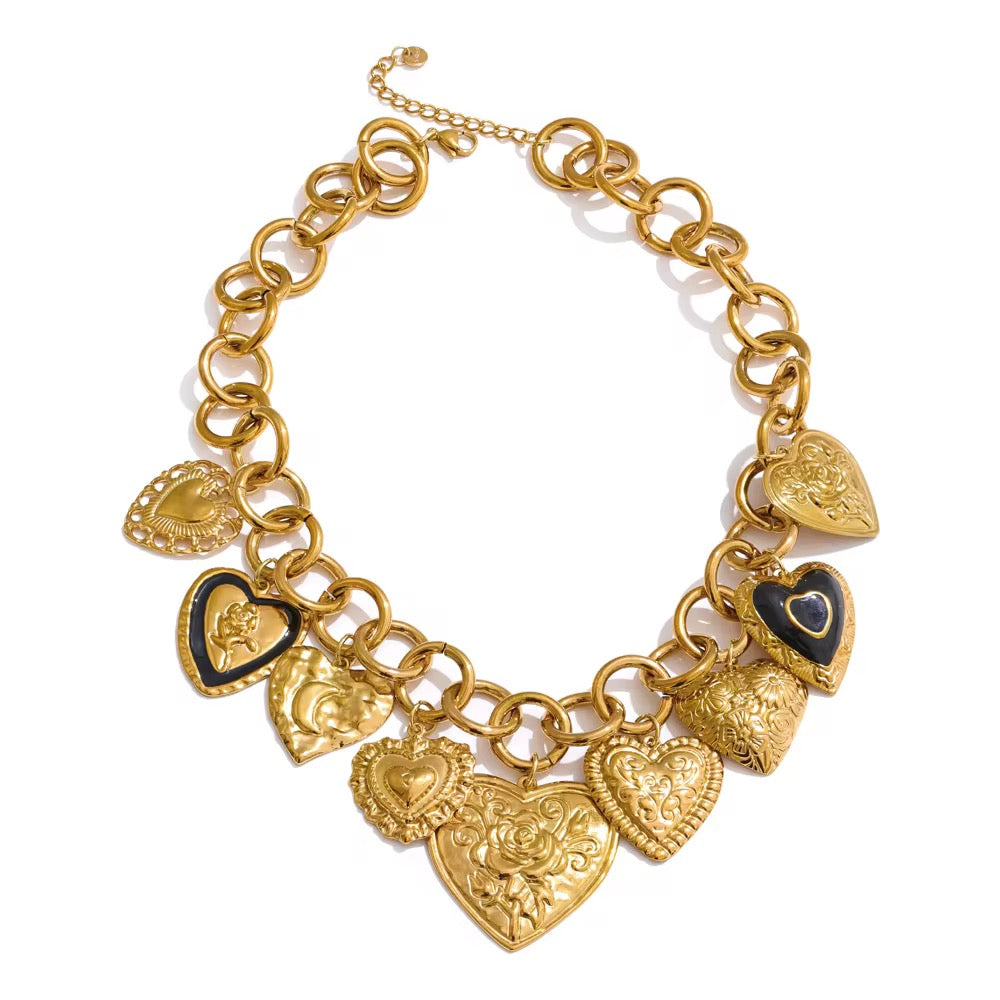Tia Vintage Multi Heart Necklace - Waterproof, 18k Gold Plated